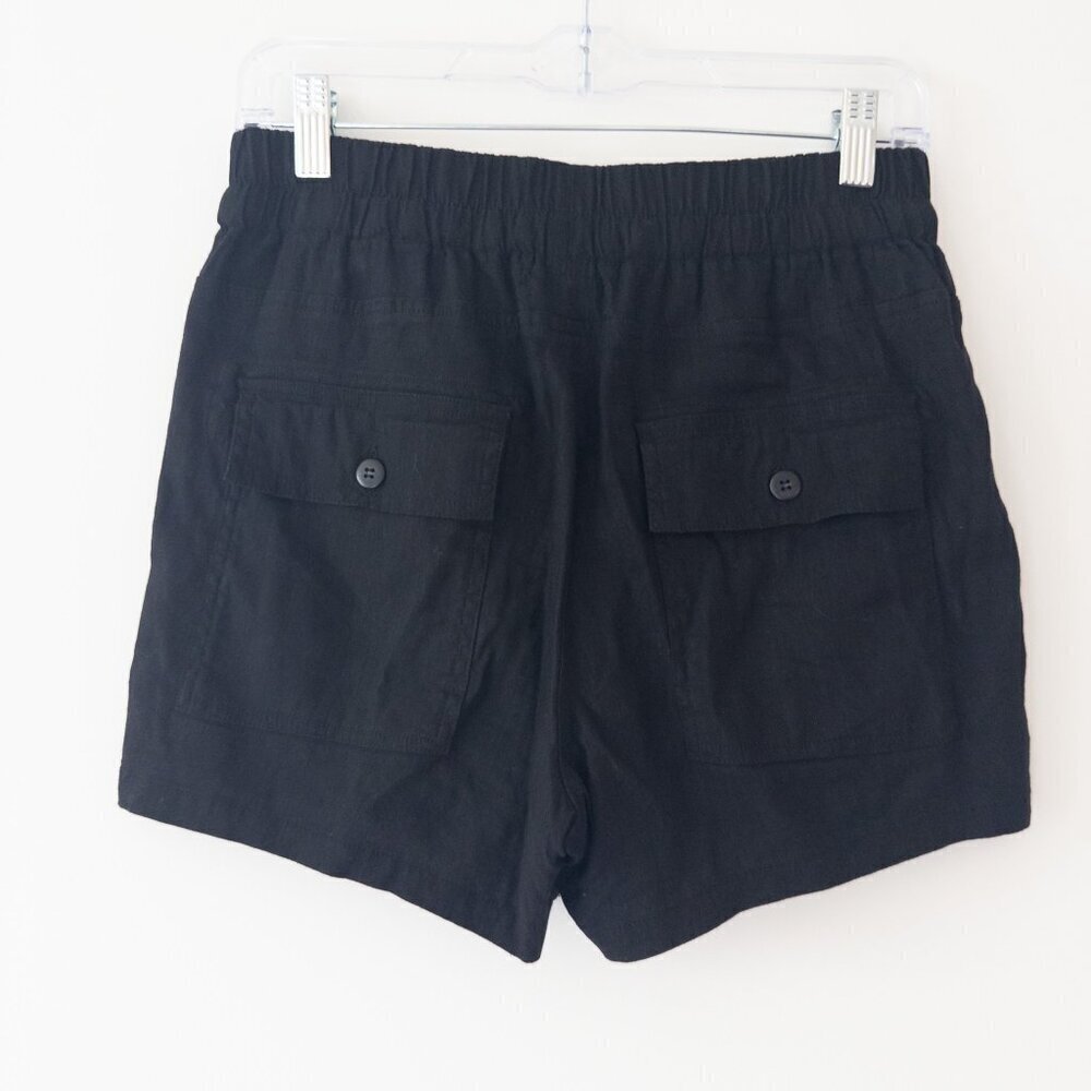 KUT Pull On Linen Blend Cargo Shorts in Black, Size Small - Picture 2 of 6